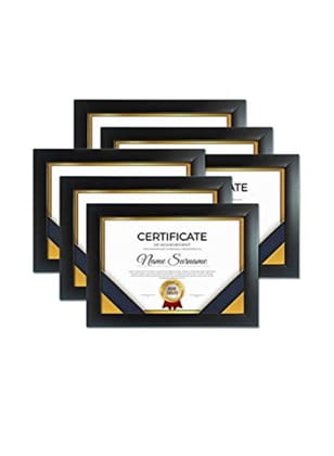 A4 Size Photo Frame For Certificates, Black, Set of 6 Certificate Frames