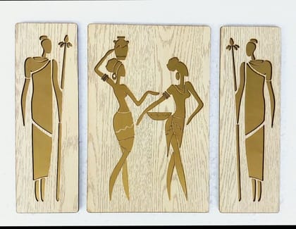 Wooden Home Decor Unique Design Wall Frame Laser Cut Wall Art Gold Plated for Home Decorative (12X15 inch, 3Pcs set)