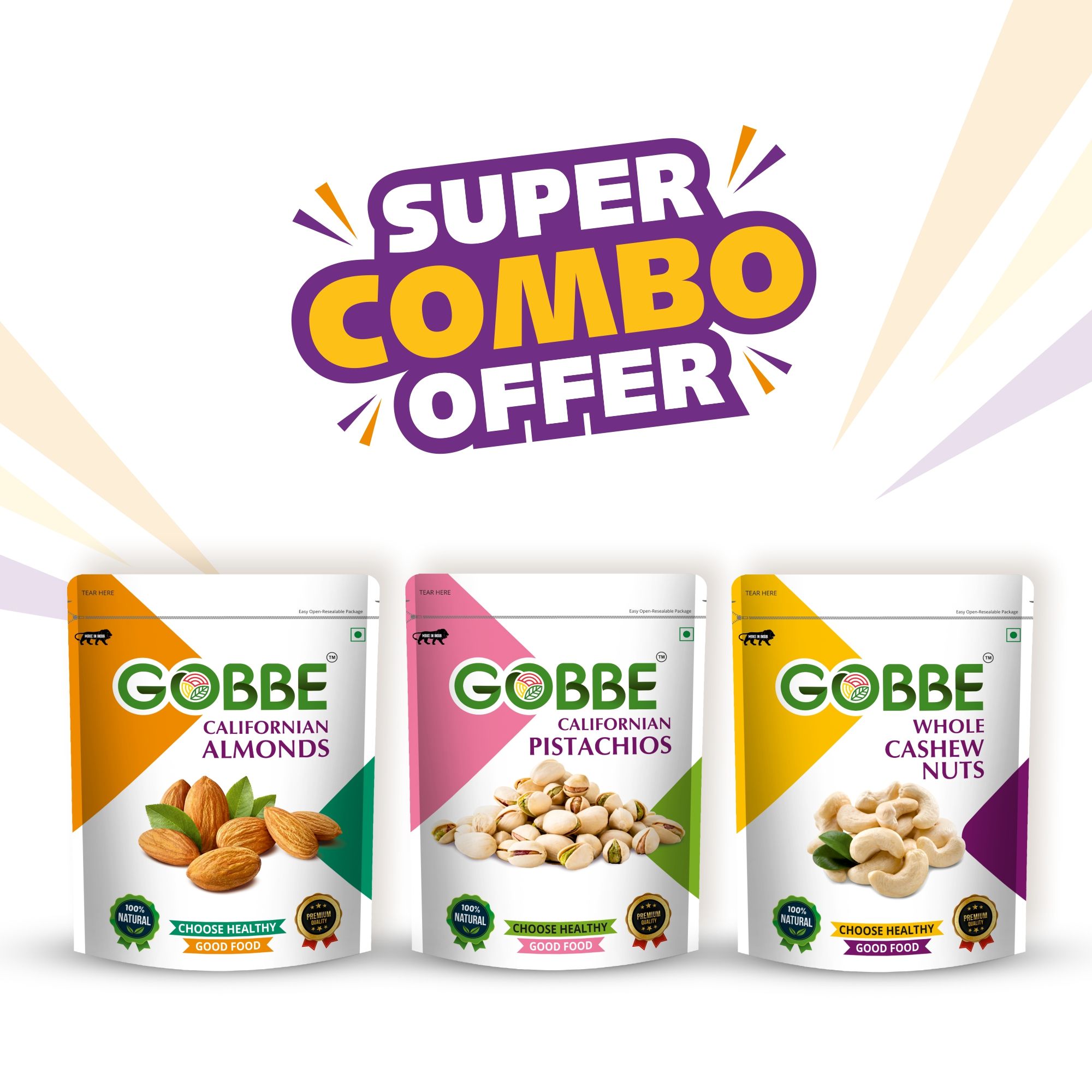 GOBBE Premium Almonds + Cashew Nuts + Pistachios