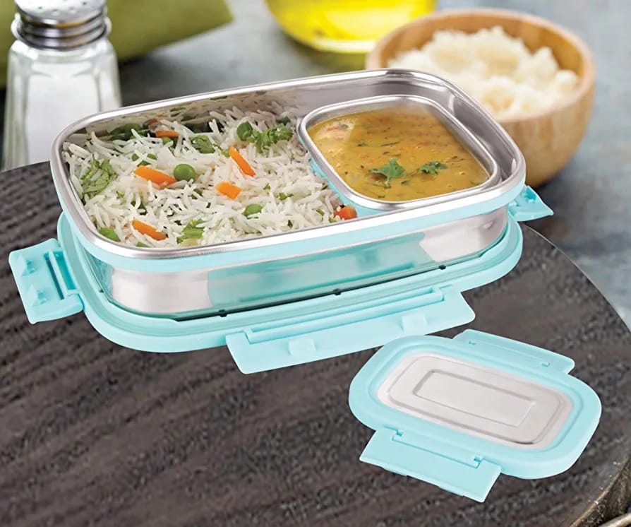 Ganesh Lunch box Airtight Stainless Steel 2 Containers Lunch Box (1100 ml) With Peppa Pig Water Bottle and Insulated Bag