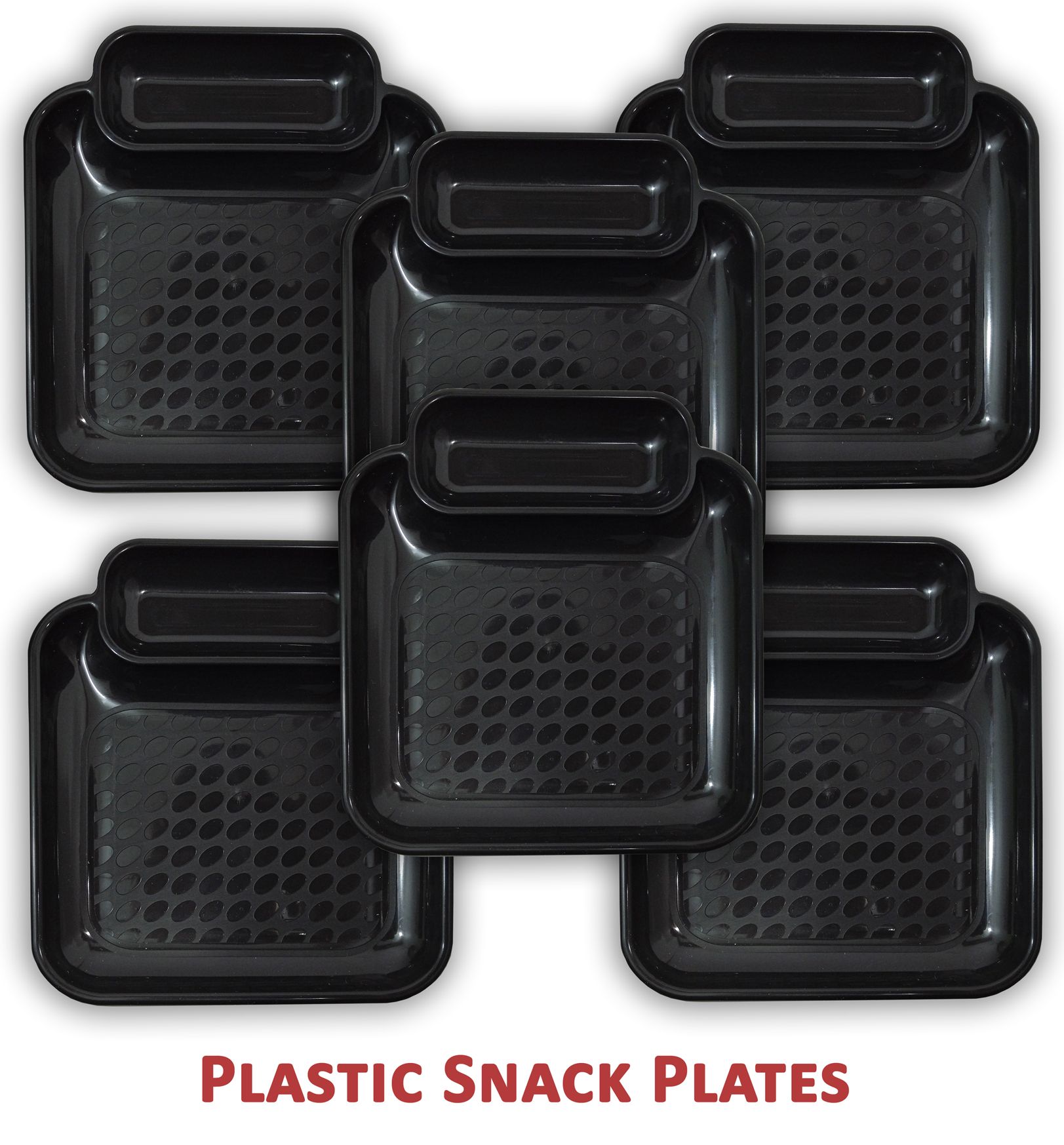 Inpro Stylish Plastic Plates in 6 Black Color for Serving Snacks / Kitchen crockery / Half plate-Plastic Snacks plates-stylish plates-plastic kitchen crockery or parties Set of 6 Black Snacks Plastic Plates (Set Of 6 Plates).