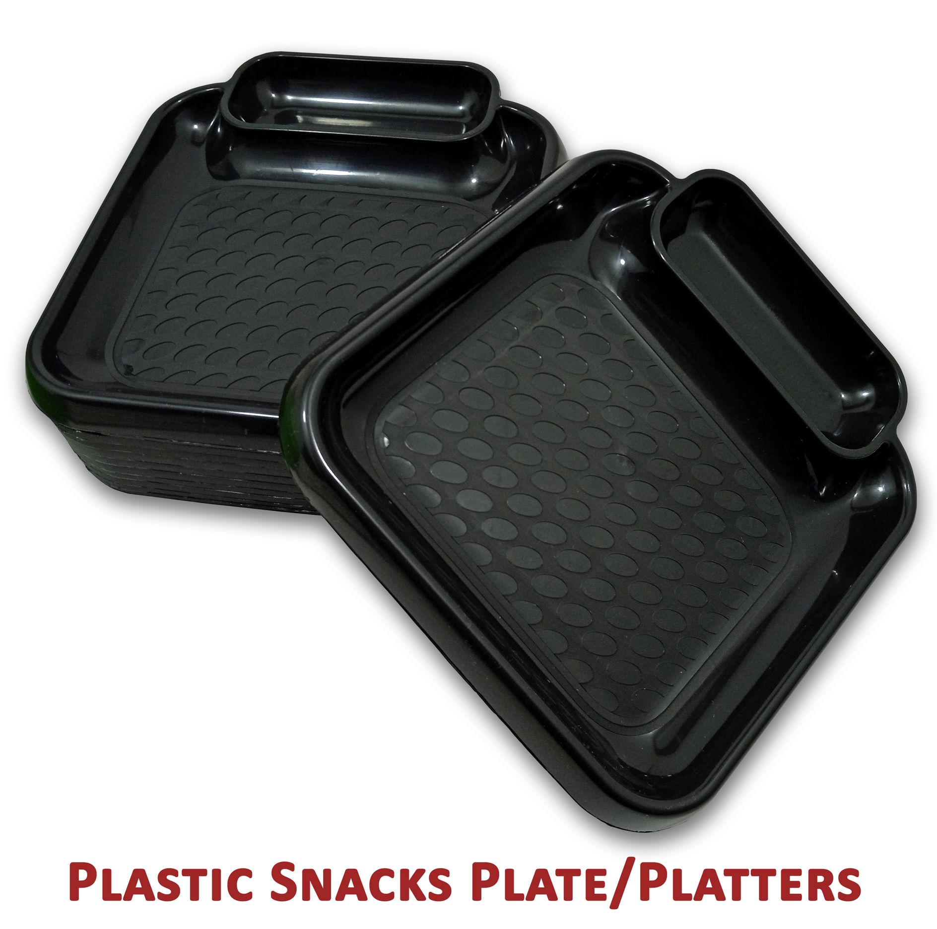 Inpro Stylish Plastic Plates in 12 Black Color for Serving Snacks / Kitchen crockery / pasta plate / Half plate-Plastic Snacks plates-stylish plates-small plate- plastic kitchen crockery or parties Set of 12 Black Snacks Plastic Plates (Set Of 12 Plates).