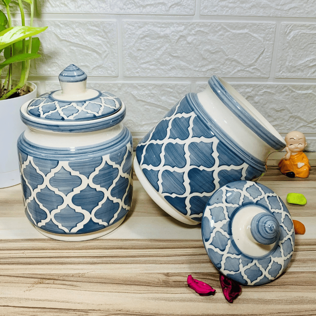 Homefrills Multi-Utility Storage Ceramic Jars & Containers with Lid/Achar Barni for Storage of Achar/Snacks /Pickle/cookies etc. (2 jars with Lid )Colour-Grey Capacity-500 ml/500 Gram each (approx)