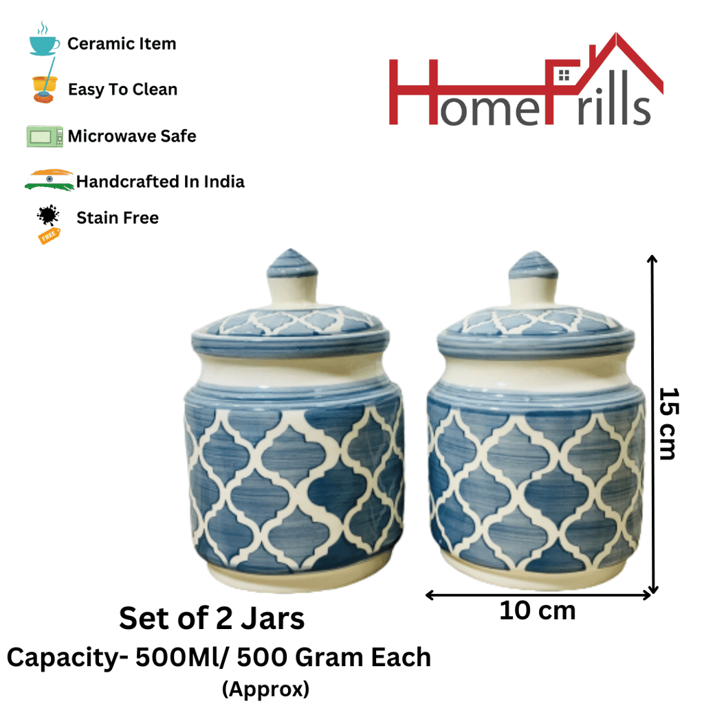 Homefrills Multi-Utility Storage Ceramic Jars & Containers with Lid/Achar Barni for Storage of Achar/Snacks /Pickle/cookies etc. (2 jars with Lid )Colour-Grey Capacity-500 ml/500 Gram each (approx)