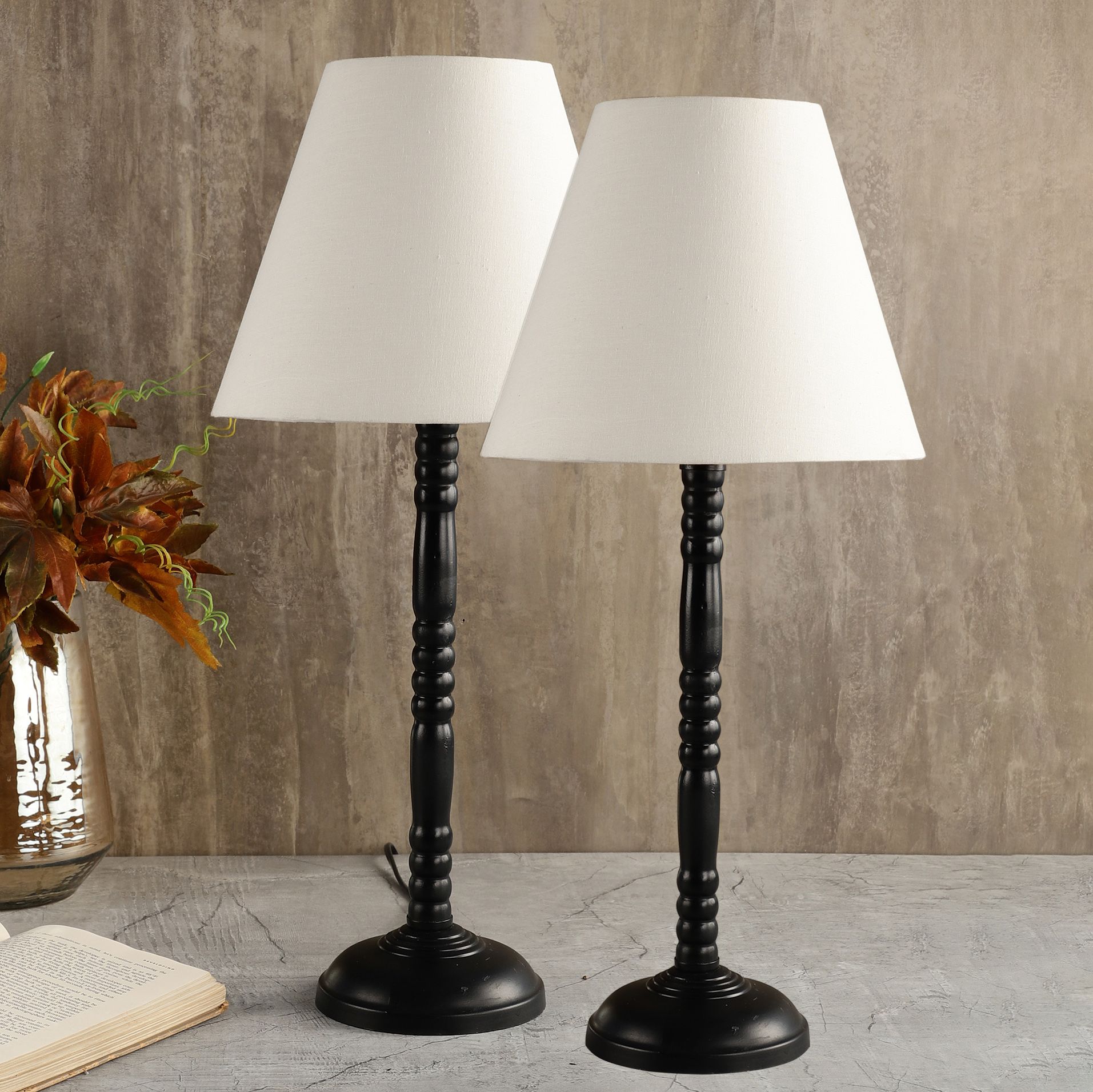 BTR CRAFTS Metal Table Lamp Set Of 2 With White Shade (Bulb Not Included)