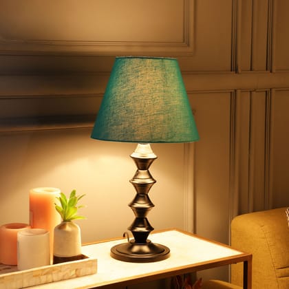 BTR CRAFTS Metal Table Lamp With Conical Teal Shade