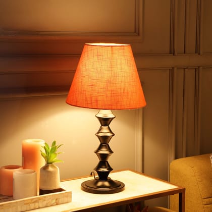 BTR CRAFTS Metal Table Lamp With Conical Orange Texture Shade