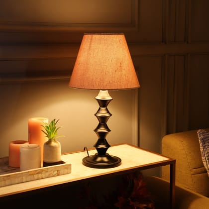 BTR CRAFTS Metal Table Lamp With Conical Khadi Shade