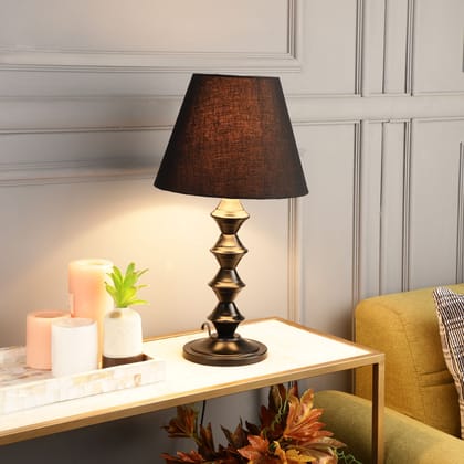 BTR CRAFTS Metal Table Lamp With Conical Black Shade