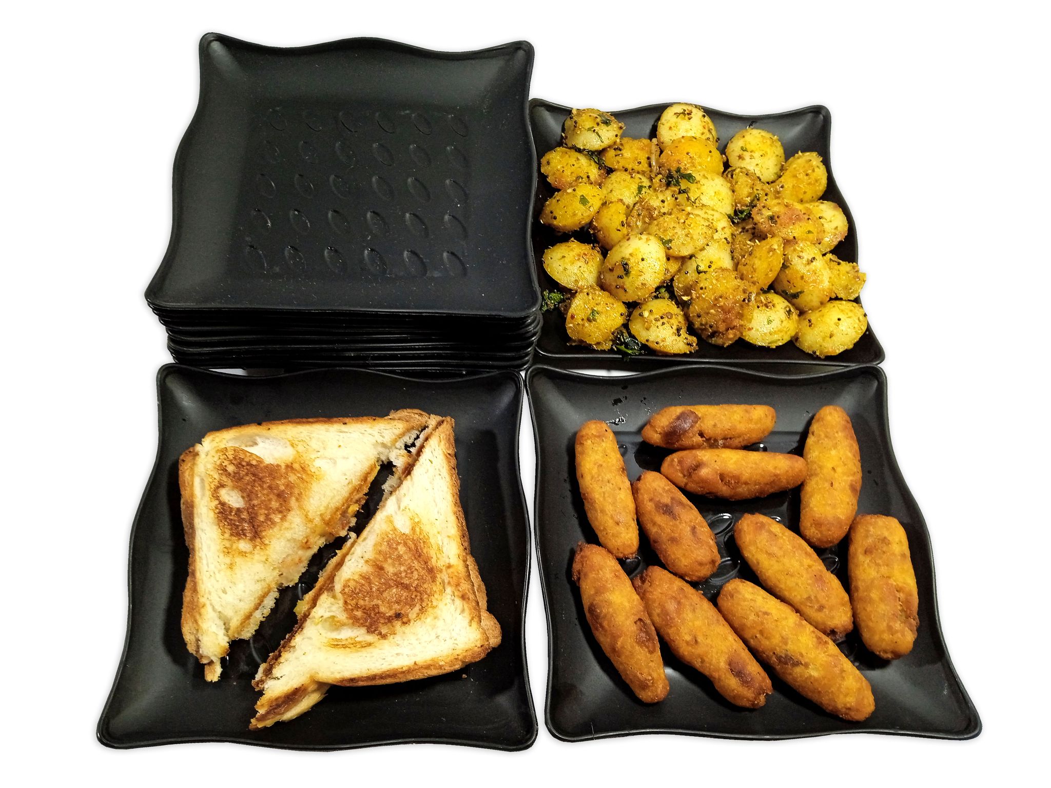 Inpro Stylish Plastic Plates in 12 Black Color for Serving Snacks / Kitchen crockery /Plastic Snacks plates-stylish plates-small plate- plastic kitchen crockery or parties Set of 12 Black Snacks Plastic Plates (Set Of 12 Plates).