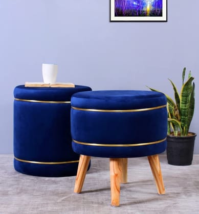 Shadowkart Pouffes Sitting Stool for Living Room, Mudda Puffy Wooden Ottoman Stools, Pouffe Footstool, Pouf for Office Home Decoration & Dressing Table, Combo, 16x16x18 Inch, Royal Blue