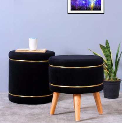 Shadowkart Pouffes Sitting Stool for Living Room, Mudda Puffy Wooden Ottoman Stools, Pouffe Footstool, Pouf for Office Home Decoration & Dressing Table, Combo, 16x16x18 Inch, Black