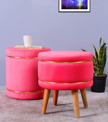 Shadowkart Pouffes Sitting Stool for Living Room, Mudda Puffy Wooden Ottoman Stools, Pouffe Footstool, Pouf for Office Home Decoration & Dressing Table, Combo, 16x16x18 Inch, Baby Pink