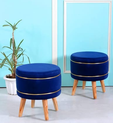 ShadowKart Pouffes Sitting Stool for Living Room, Mudda Puffy Wooden Ottoman Stools, Pouffe Footstool, Pouf for Office Home Decoration & Dressing Table, 16x16x18 Inch, Royal Blue