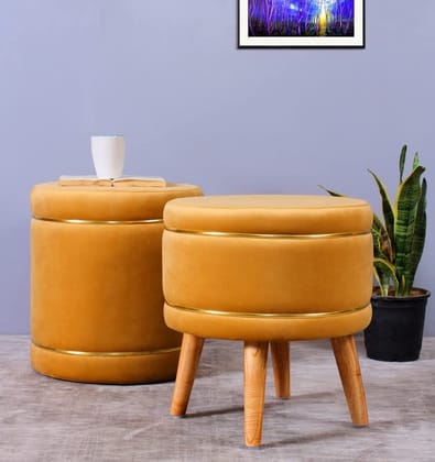 Shadowkart Pouffes Sitting Stool for Living Room, Mudda Puffy Wooden Ottoman Stools, Pouffe Footstool, Pouf for Office Home Decoration & Dressing Table, Combo, 16x16x18 Inch, Beige