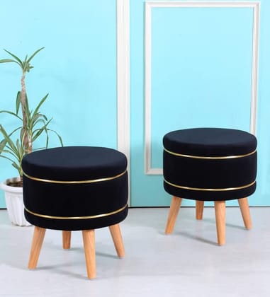 ShadowKart Pouffes Sitting Stool for Living Room, Mudda Puffy Wooden Ottoman Stools, Pouffe Footstool, Pouf for Office Home Decoration & Dressing Table, 16x16x18 Inch, Black