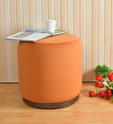 Shadowkart Ottoman Pouffes Sitting Mudda Puffy Stool for Living Room Dressing Table Pouf Round Footstool for Office Home Decor, Holland Velvet Drum, 16x16x18 Inch, Orange
