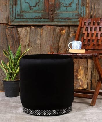 Shadowkart Pouffes Sitting Stool for Living Room, Mudda Puffy Wooden Ottoman Stools, Pouffe Footstool, Pouf for Office Home Decoration & Dressing Table, 16x16x18 Inch, Black
