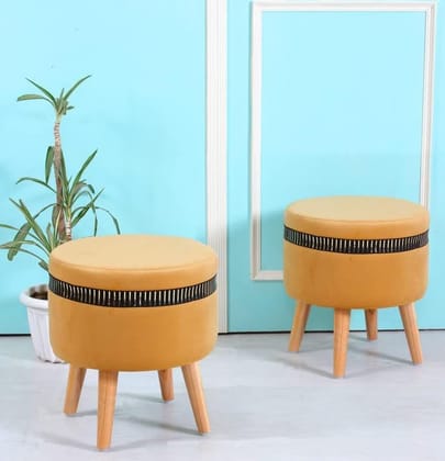 ShadowKart Pouffes Sitting Stool for Living Room, Mudda Puffy Wooden Ottoman Stools, Pouffe Footstool, Pouf for Office Home Decoration & Dressing Table, 16x16x18 Inch, Beige