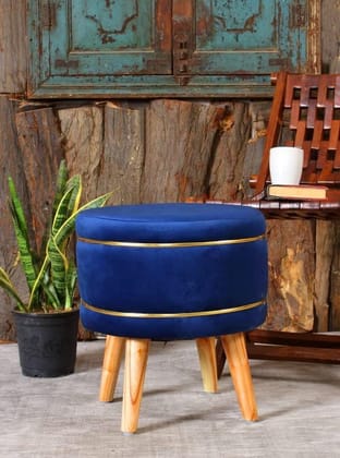 Shadowkart Pouffes Sitting Stool for Living Room, Mudda Puffy Wooden Ottoman Stools, Pouffe Footstool, Pouf for Office Home Decoration & Dressing Table, 16x16x18 Inch, Royal Blue