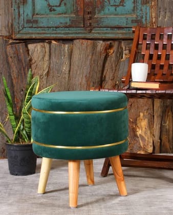 Shadowkart Pouffes Sitting Stool for Living Room, Mudda Puffy Wooden Ottoman Stools, Pouffe Footstool, Pouf for Office Home Decoration & Dressing Table, 16x16x18 Inch, Green