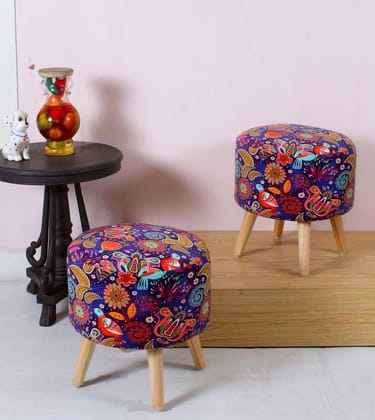 Shadowkart Pouffes Sitting Stool for Living Room, Mudda Puffy Wooden Ottoman Stools, Pouffe Footstool, Pouf for Office Home Decoration & Dressing Table, Stool Combo, 16x16x18 Inch, Jaipuri