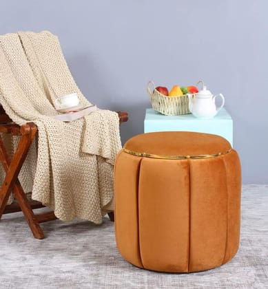 Shadowkart Pouffes Sitting Stool for Living Room Mudda Puffy Wooden Ottoman Stools Poof Footstool Dressing Table Pouf for Office Home Decor, 18x18x17 Inch, Gold