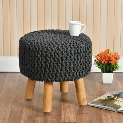 Shadowkart Jute Pouffes Sitting Stool for Living Room Poof Puffy Wooden Ottoman Stools Cotton Poof Furniture Footrest Pouf Footstool for Office Home Decor, 42x42x43Cm, Cotton