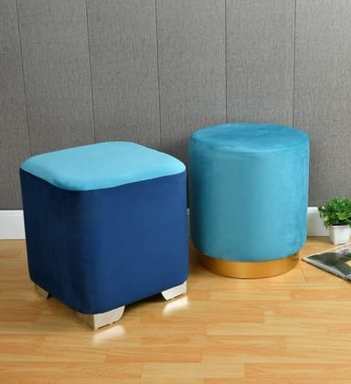 ShadowKart Ottoman Pouffes Sitting Stool for Living Room Poof Furniture Wooden Footstools Puff Mudda Footrest Pouff for Office Home Decor, 16x16x18 inch, Combo Pack of 2