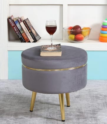 Shadowkart Ottoman Pouffes Sitting Mudda Puffies Stool for Living Room Pouf Dressing Table Puffy Footstool for Office or Home Decoration, Holland Velvet Fabric, Metal Leg, 16x16x17 Inch, Grey