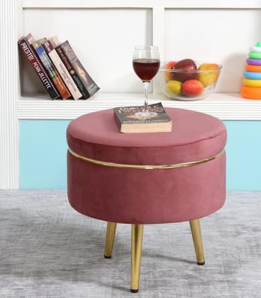 Shadowkart Ottoman Pouffes Sitting Mudda Puffies Stool for Living Room Pouf Dressing Table Puffy Footstool for Office or Home Decoration, Holland Velvet Fabric, Metal Leg, 16x16x17 Inch, Gajri