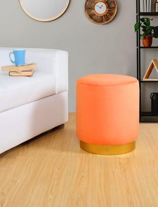 ShadowKart Ottoman Pouffes For Sitting Stool For Living Room Poof Sitting Puffy Mudda Wooden Stools Chair Living Room Poof Furniture Footrest Pouf Foot Stool For Office Room Decor, 16x16x18 inch, Orange