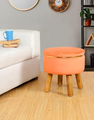 ShadowKart Ottoman Pouffes For Sitting Stool For Living Room Poof Sitting Puffy Mudda Wooden Stools Chair Living Room Poof Furniture Footrest Pouf Foot Stool For Office Room Decor, 16x16x17 inch, Orange