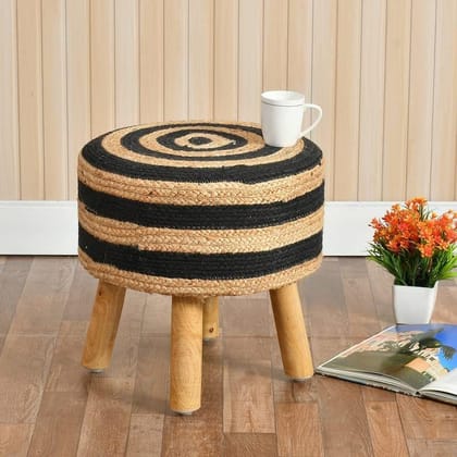 Shadowkart Jute Pouffes Sitting Stool for Living Room Poof Puffy Wooden Ottoman Stools Cotton Poof Furniture Footrest Pouf Footstool for Office Home Decor, 42x42x43Cm, Jute