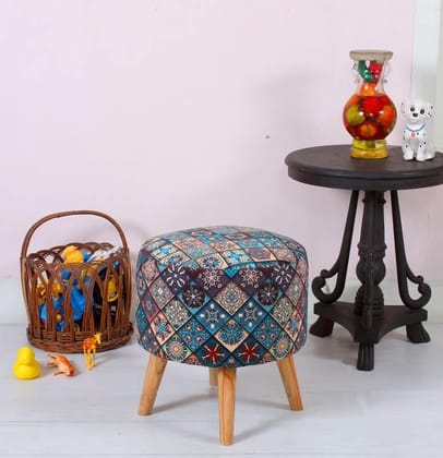 Shadowkart Pouffes Sitting Stool for Living Room, Mudda Puffy Wooden Ottoman Stools, Pouffe Footstool, Pouf for Office Home Decoration & Dressing Table, 16x16x18 Inch, Jaipuri