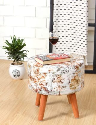 Shadowkart Ottoman Pouffes Sitting Mudda Puffy Stool for Living Room Dressing Table Pouf Round Footstool for Home Decor, Printed ,16x16x17 Inch, Yellow Orange