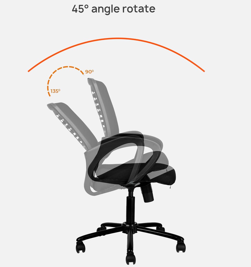 TEAL® Sprint Mesh Mid-Back Ergonomic Office Chair/Study Chair/Revolving Chair/Computer Chair for Work from Home Metal Base Height Adjustable Chair [Black]