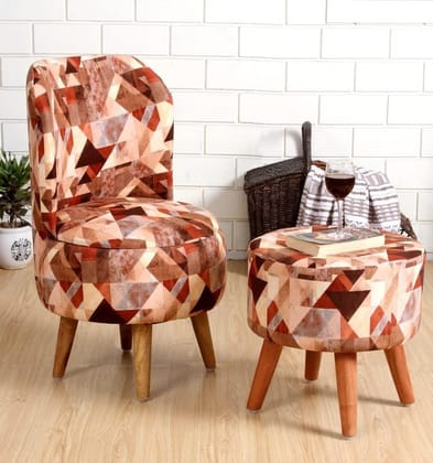Shadowkart Ottoman Pouffes Sitting Mudda Puffy Stool Chair for Living Room Dressing Table Pouf Chair Sofa Type for Office Home Decor, Printed Chair and Stool, Pack of 2, Check