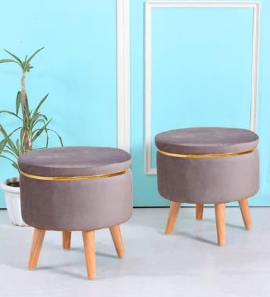 ShadowKart Pouffes Sitting Stool for Living Room, Mudda Puffy Wooden Ottoman Stools, Pouffe Footstool, Pouf for Office Home Decoration & Dressing Table, 16x16x18 Inch, Combo, Grey