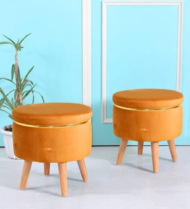 ShadowKart Pouffes Sitting Stool for Living Room, Mudda Puffy Wooden Ottoman Stools, Pouffe Footstool, Pouf for Office Home Decoration & Dressing Table, 16x16x18 Inch, Combo, Gold
