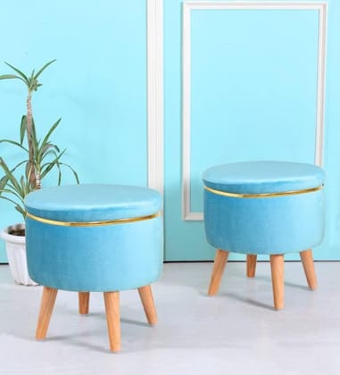 ShadowKart Pouffes Sitting Stool for Living Room, Mudda Puffy Wooden Ottoman Stools, Pouffe Footstool, Pouf for Office Home Decoration & Dressing Table, 16x16x18 Inch, Combo, Aqua