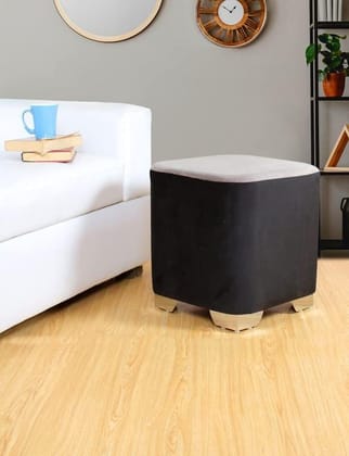 ShadowKart Sitting Stool Ottoman Pouffes for Living Room Sitting Bench Furniture Wooden Footrest Pouf Seat Puffy Foam Small Foot Stool for Office Home Decor, 16x16x18 Inch (Square, Black/Grey)