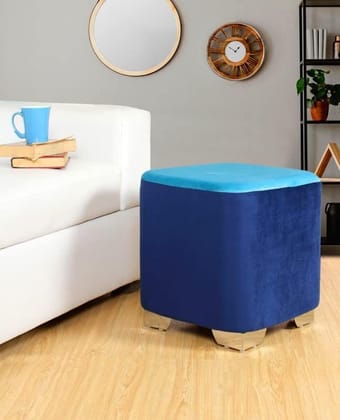 ShadowKart Sitting Stool Ottoman Pouffes for Living Room Sitting Bench Furniture Wooden Footrest Pouf Seat Puffy Foam Small Foot Stool for Office Home Decor, 16x16x18 Inch (Square, Blue/Aqua)