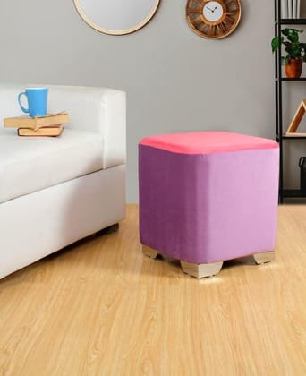 ShadowKart Ottoman Pouffes Sitting Stool for Living Room Sitting Puffy Wooden Stools Chair Pouf Foot Stool for Office Room Decor, 16x16x18 inch, Purple/Pink