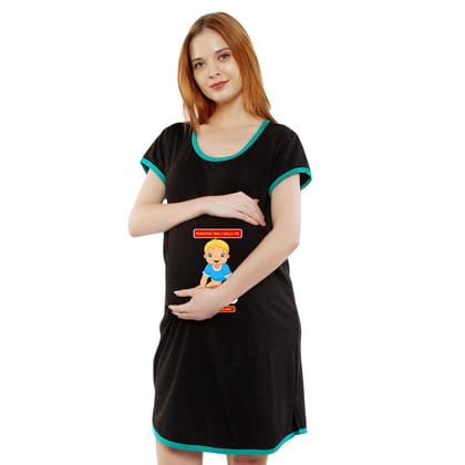 Sillyboom Maternity Parathe Wali Galli Se Tunic Tops for Pregnant Women T-Shirt (Black, XX-Large)