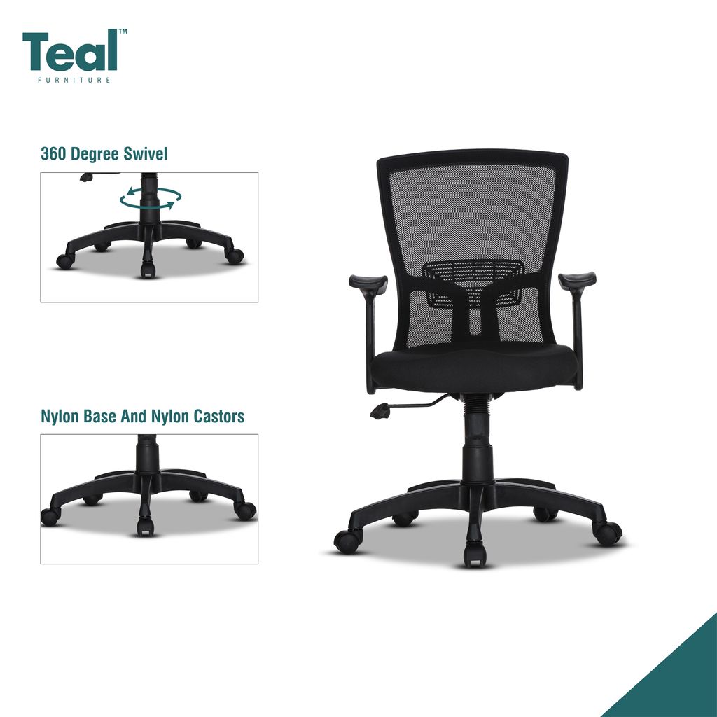TEAL® Hector MB Office Chair | 1 Years Warranty | Chair for Office Work at Home, Ergonomic Chair, Computer Chair, Mid Back Chair, Adjustable Lumbar Support Single Lock-DIY, (Black)