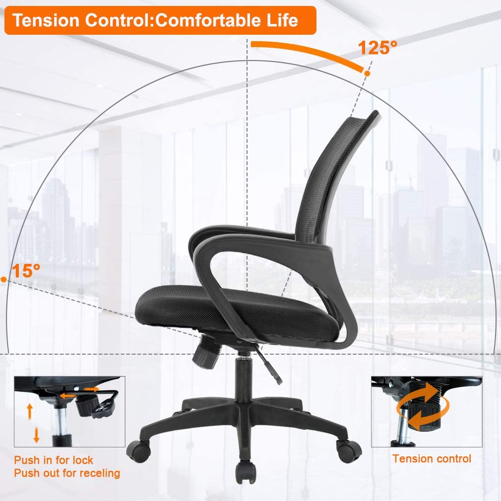 TEAL® Leo MB Mesh Mid-Back Ergonomic Office Chair/Study Chair/Revolving Chair/Computer Chair for Work from Home Nylon Base Height Adjustable Chair [Black]