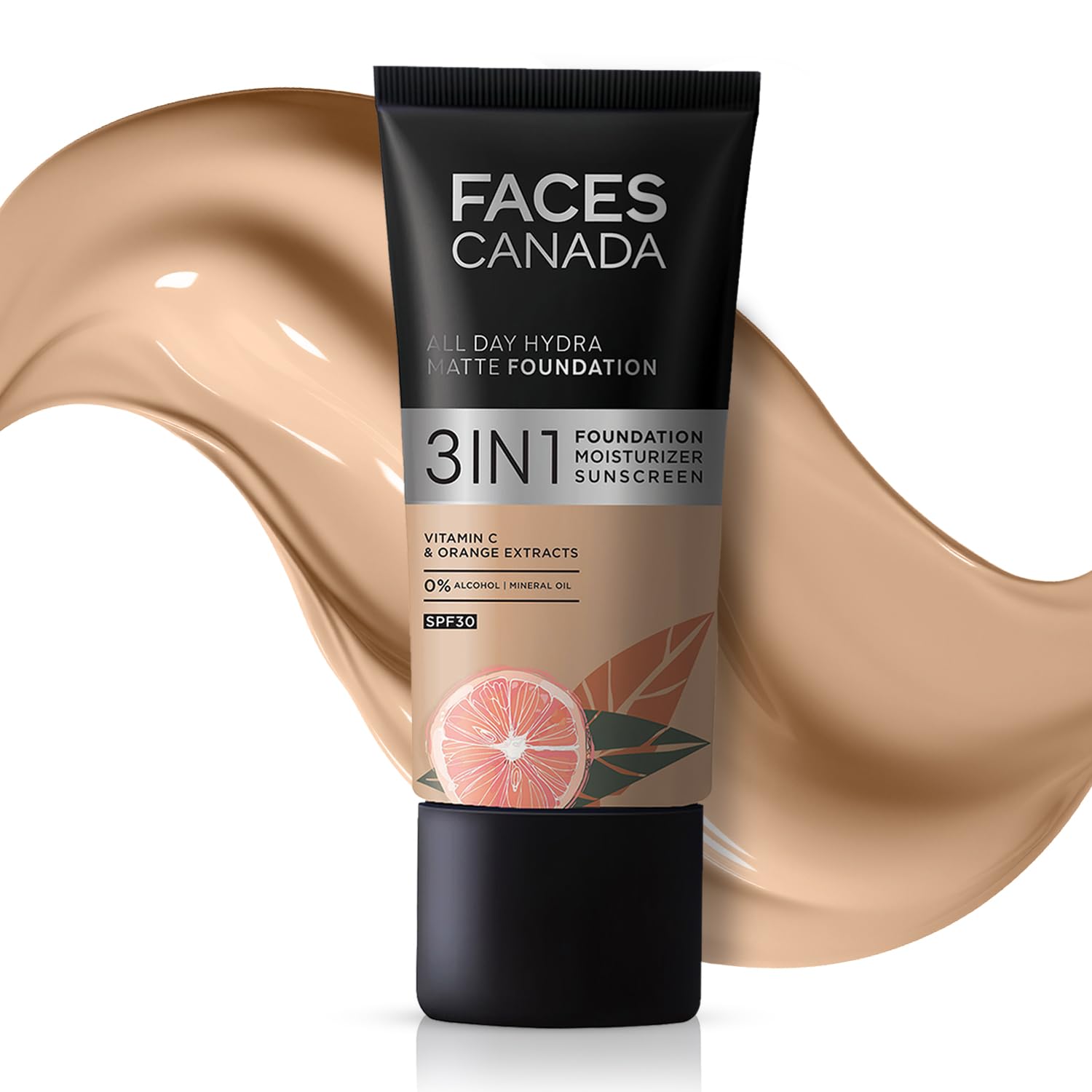FACESCANADA All Day Hydra Matte Foundation | 3-In-1 Foundation + Moisturizer + SPF 30 | 24 HR Aloe Hydration & Vitamin C | 10HR Long Wear | Medium To High Buildable Coverage | Medium Natural | 25ml