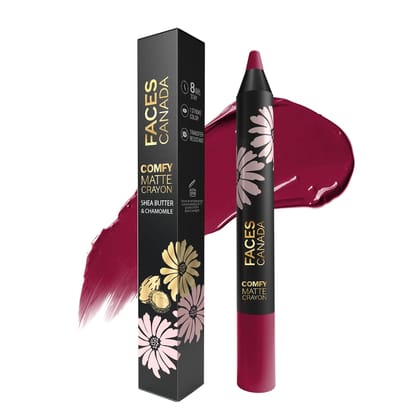 FACESCANADA Comfy Matte Lip Crayon (LIPSTICK) - Lipsync 03, 2.8g | 8HR Long Stay | No Dryness | Luxurious Matte Texture | Intense Color in 1 Stroke | Hydrates & Nourishes With Chamomile & Shea Butter