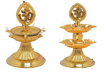 LED Electric Plastic Gold Diya (Combo) 1 Single Layer & 1 Double Layer